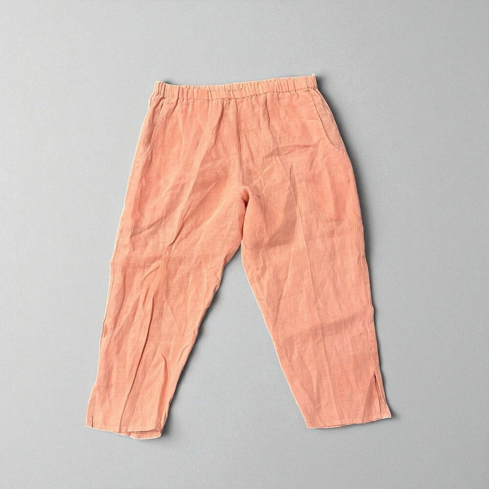 Flax Cropped Wide-Leg Linen Pants in Peach